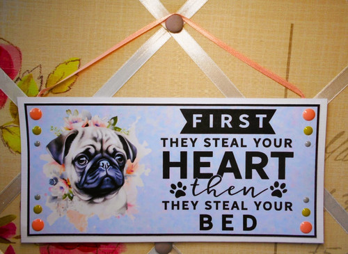 Pug dog sign hanging plaque - sign,