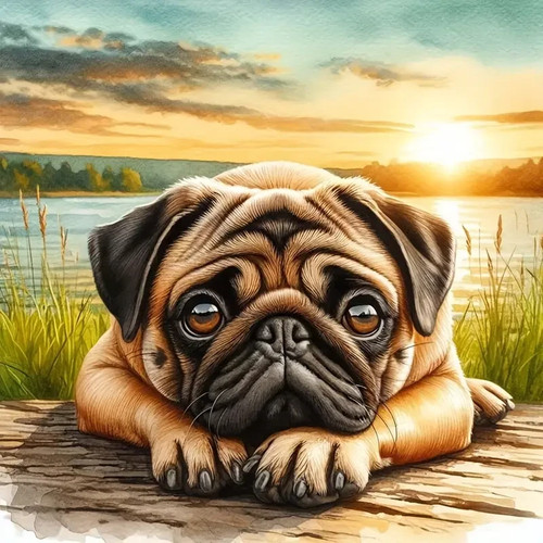 Cute pug puppy diamond art - pug,