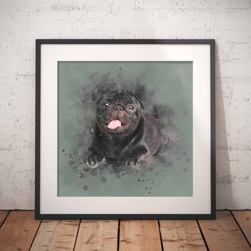 Black pug print - art, |