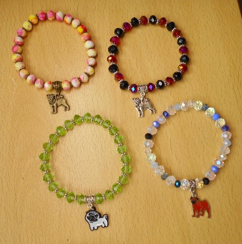 Pug dog glass beaded bracelet - pug,