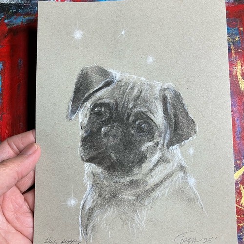 Original painting pug puppy - painting,