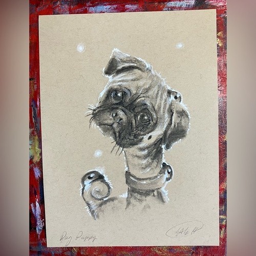 Original painting pug puppy - painting,
