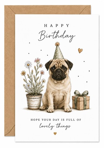 Pug birthday card cute dog - card,