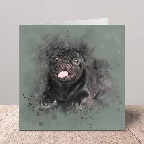 Black pug greeting card - pug,