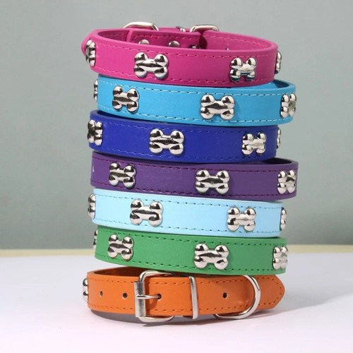 Bone leather dog collar - leather,