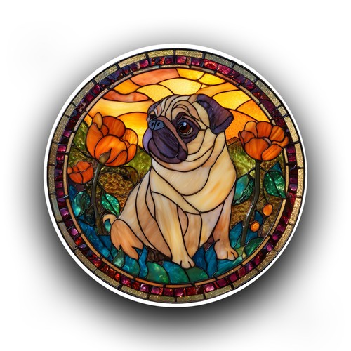 Pug dog puppy stained glass - puppy,