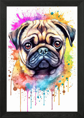 Watercolor pug puppy framed - watercolor,