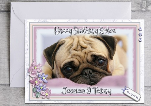 Personalised birthday card pug - personalised,